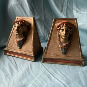 Special Offering! Antique Bronze Clad Handpainted Hermes Theurgic Art Bookends